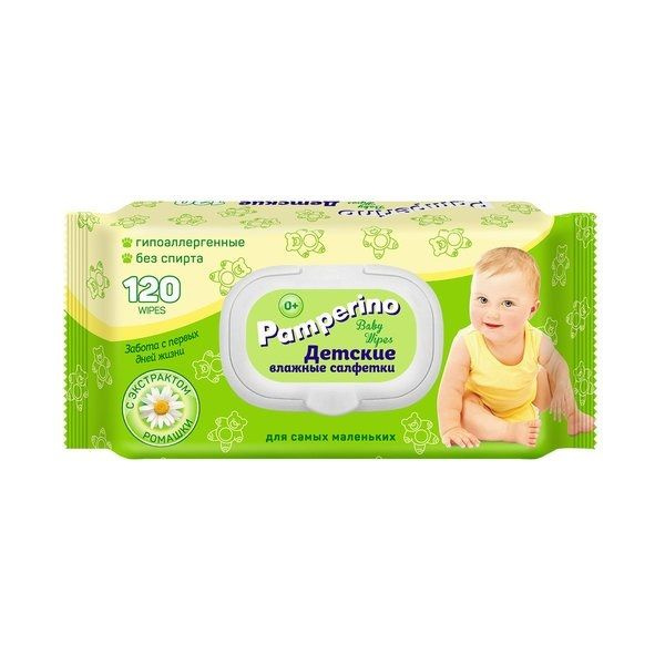 Салфетки влажные Pamperino детские с ромашкой с пластиковым клапаном 120 шт х 1уп  #1