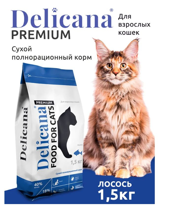 DELICANA 1,5 КГ сухой корм для взрослых кошек с лососем #1