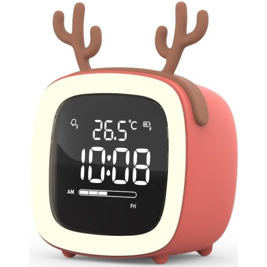 Часы будильник ночник детский электронный SOUNDMAX SM-7014 коралл, дисплей LED, календарь, термометр, #1
