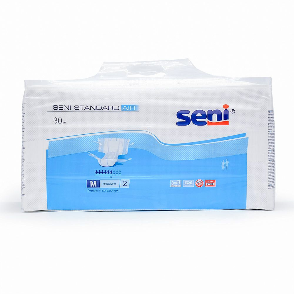 Подгузники для взрослых Seni Standart Air M (2), обхват 75-110 см, 6 капель, 30 шт.  #1