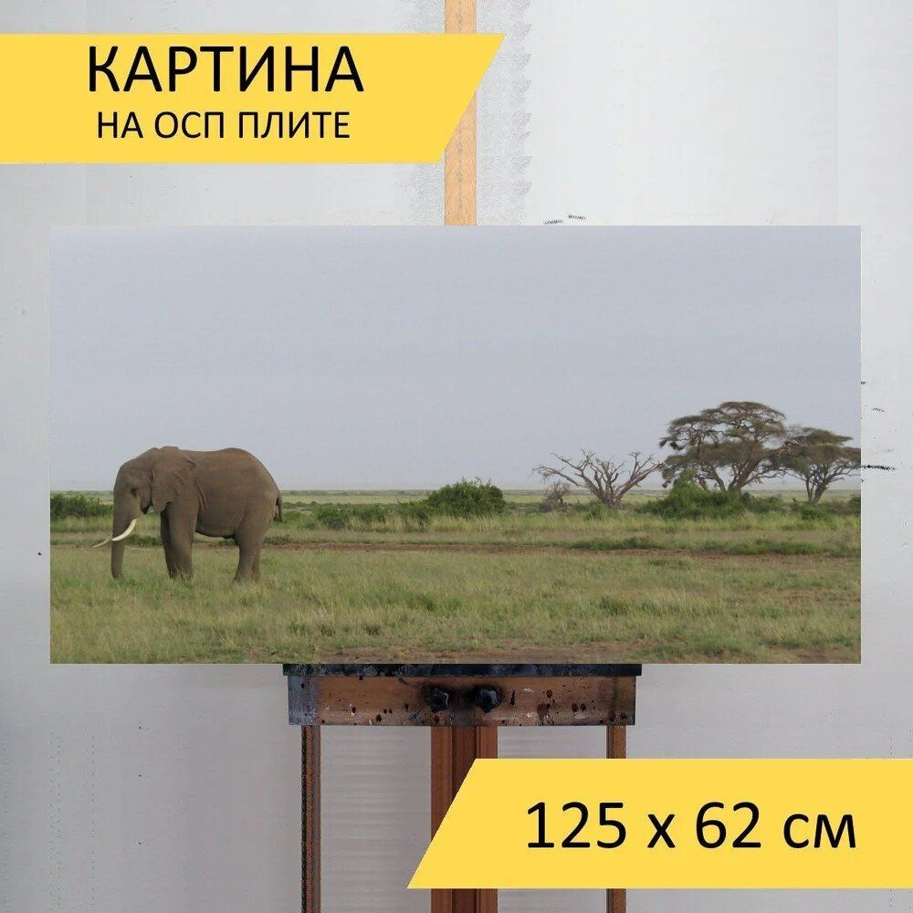LotsPrints Картина "Слон, африка, саванна 72", 125  х 62 см #1