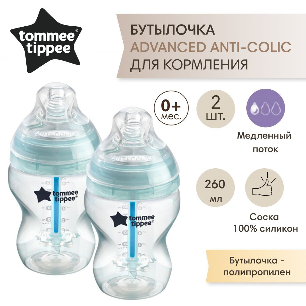 Tommee Tippee бутылочка для кормления Advanced Anti-Colic, 260 мл., 0+, 2 шт.  #1