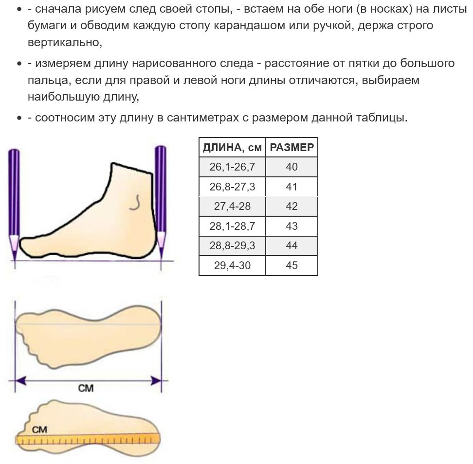 Определить свой размер обуви