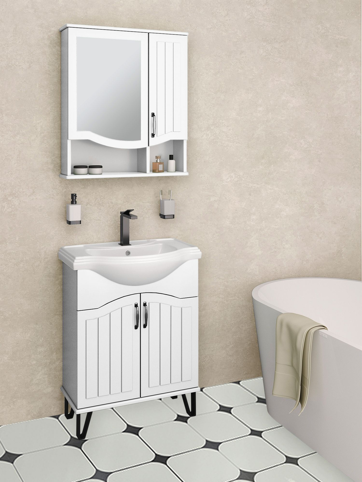 Мебель для ванной / Runo / Марсель 65 белый / тумба с раковиной Классик 65 / шкаф для ванной / зеркало для ванной
