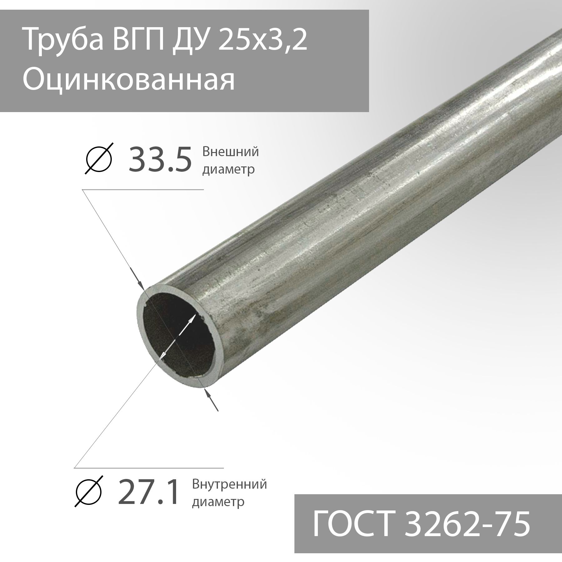 Труба ВГП ДУ 25х3,2 Оцинкованная ГОСТ 3262-75 L 150мм(15см.