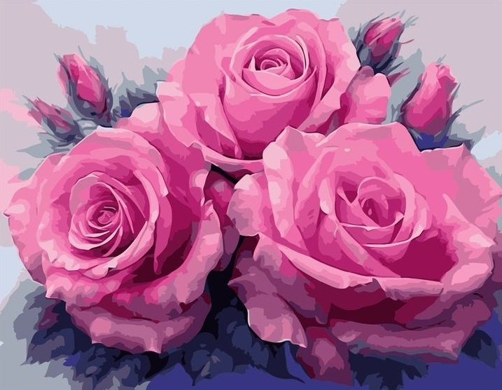 Картина по номерам на холсте 40х50 40 x 50 на подрамнике "Ультророзовые розы" DVEKARTINKI  #1