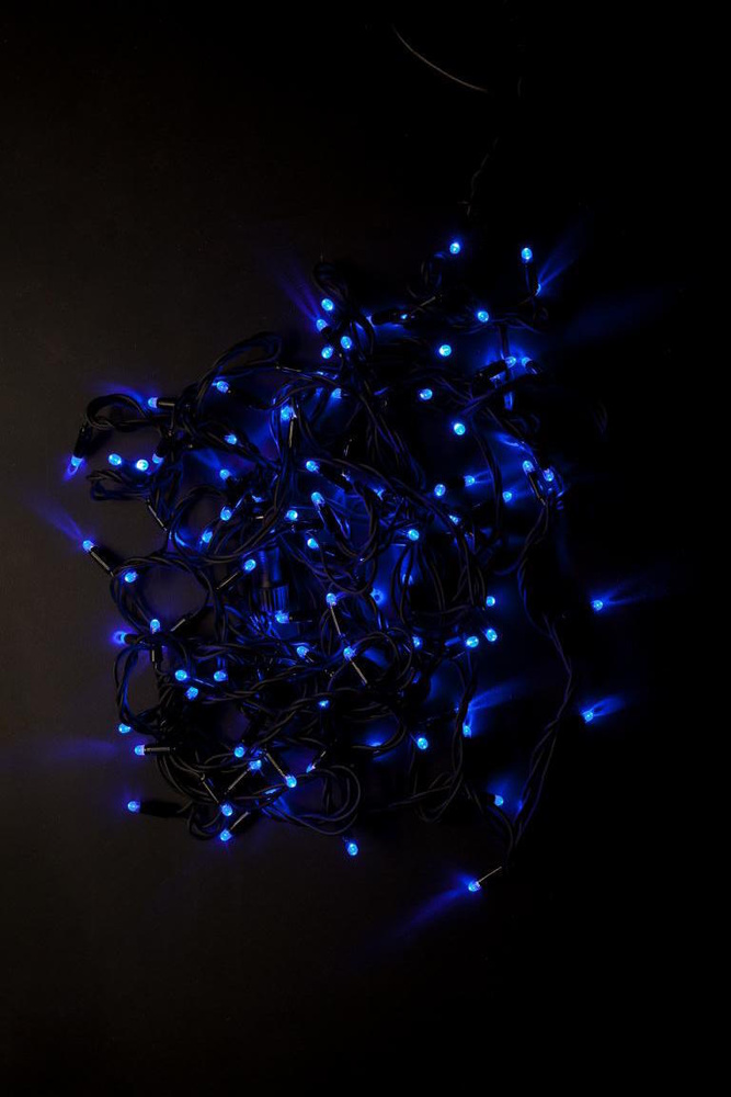 Гирлянда Нить, 10м, 220В, шнур черного цвета, 100 LED синий постоянного свечения, соединяемая, IP44  #1