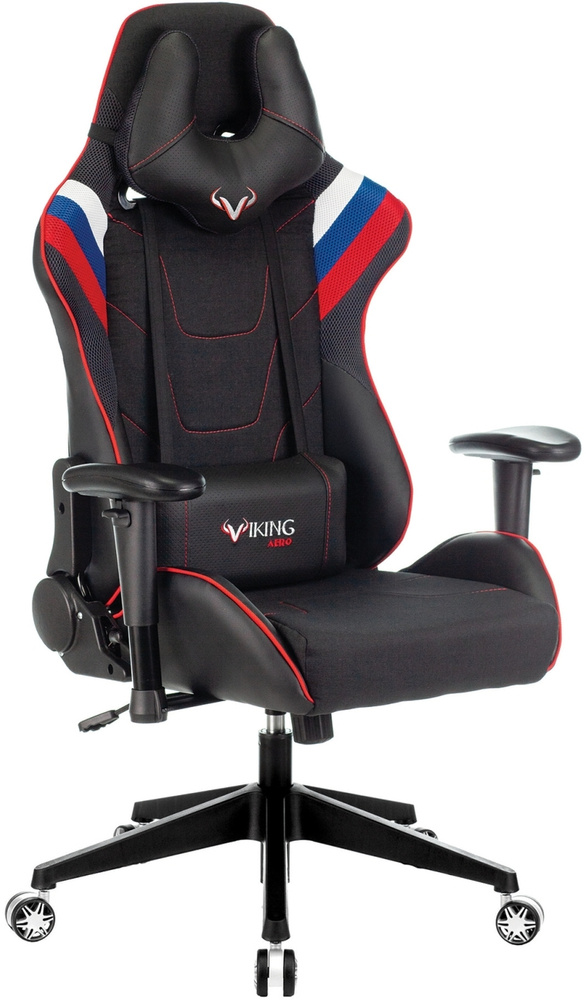 Кресло игровое Zombie VIKING 4 AERO белый/синий/красный, текстиль/эко.кожа с подголов.  #1