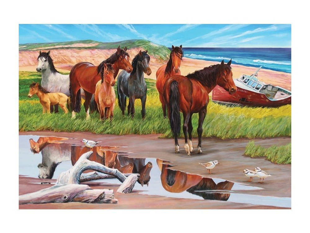 Алмазная мозаика PaintFactory "Стая лошадей" 40х50, на подрамнике.  #1
