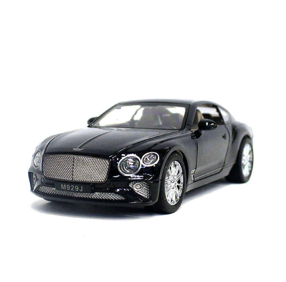 Металлическая инерционная машинка Bentley Continental GT черная, масштаб 1:24, длина 21 см., открываются #1