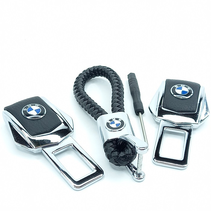 Подарочный набор автомобилисту "BMW" Брелок для автомобильного ключа, заглушки ремней безопасности.  #1