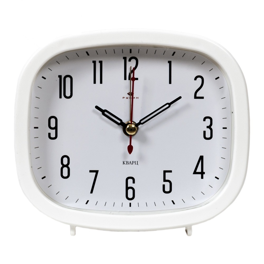 Часы-будильник РУБИН В5-003 из качественного пластика с кварцевым механизмом, 125х105х38 мм, белый  #1