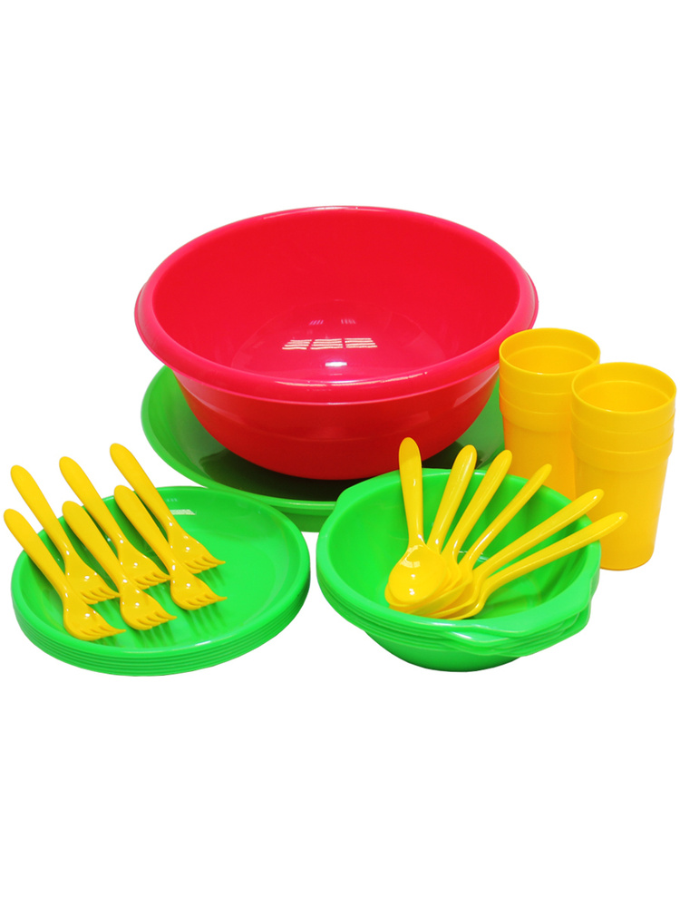 Набор пластиковой посуды для пикника "Вечеринка" 32 предмета на 6 персон  #1