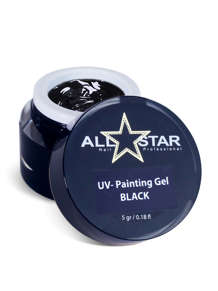 ALL STAR Professional, Гель-краска для ногтей / гелевая краска черная для дизайна ногтей UV-Painting #1