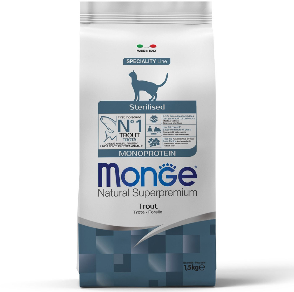 Monge Cat Monoprotein Sterilised Trout / Сухой корм Монж Монопротеиновый для Стерилизованных кошек Форель #1