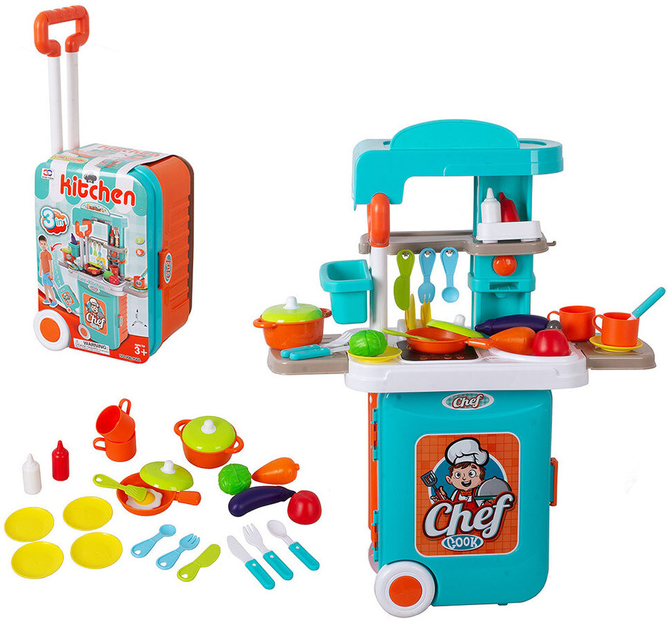 Игровой набор "Детская кухня 3 в 1" Kitchen Chef 008-956 в чемодане-трансформере на колесах, с посудой, #1