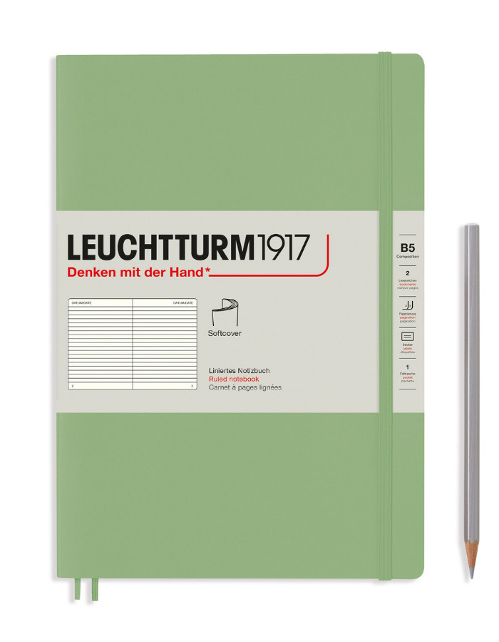 Блокнот Leuchtturm1917, COMPOSITION B5, мягкая обложка, шалфей, в линейку + фирменный карандаш в подарок #1