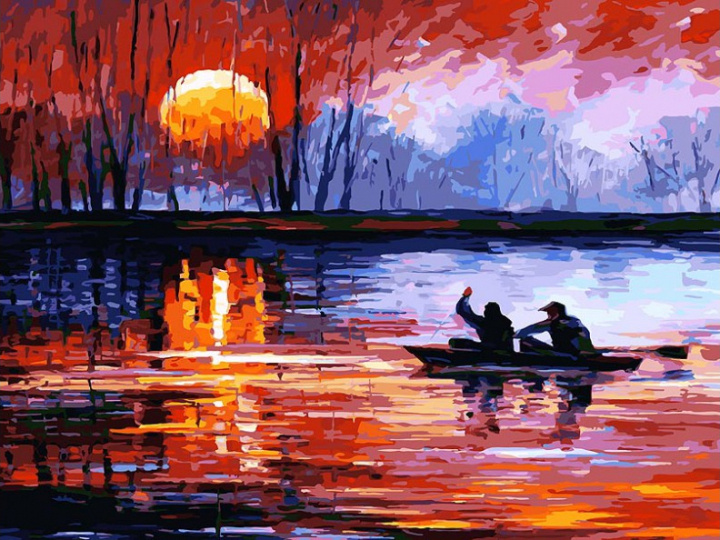 Картина по номерам Белоснежка "Рыбалка на закате" (холст на подрамнике, 30х40 см)  #1