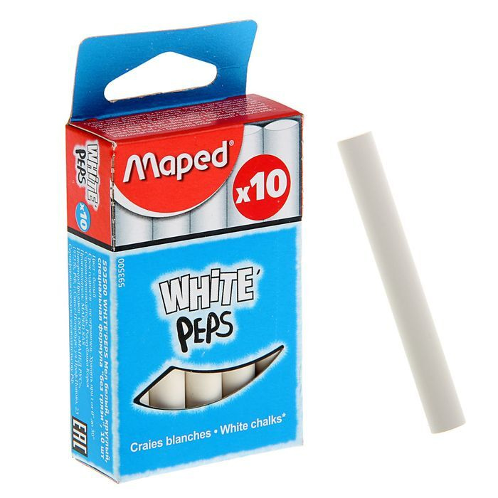 Мелки белые Maped White'Peps, в наборе 10 штук, круглые, специальная формула "без грязи"  #1
