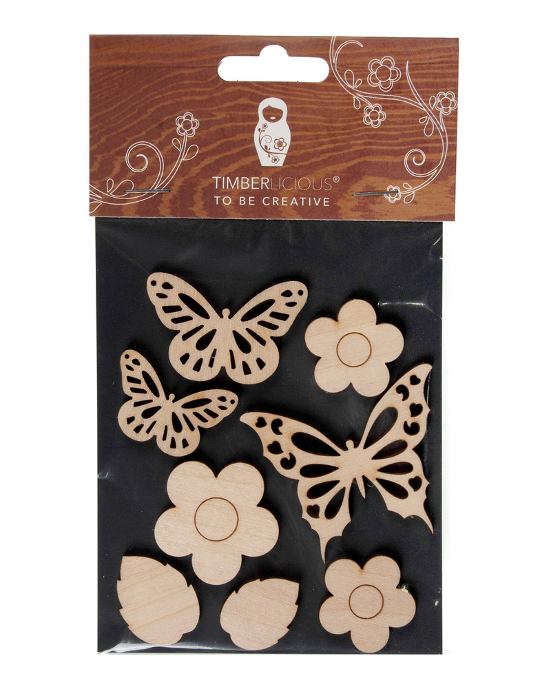 Timberlicious Набор заготовок для декорирования Мини набор "Ажурные бабочки на цветах" 2-5,5см  #1