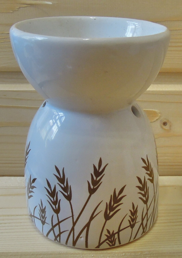Аромалампа классическая белая с растительным рисунком, керамика, высота 120 мм, диаметр чаши 88 мм  #1