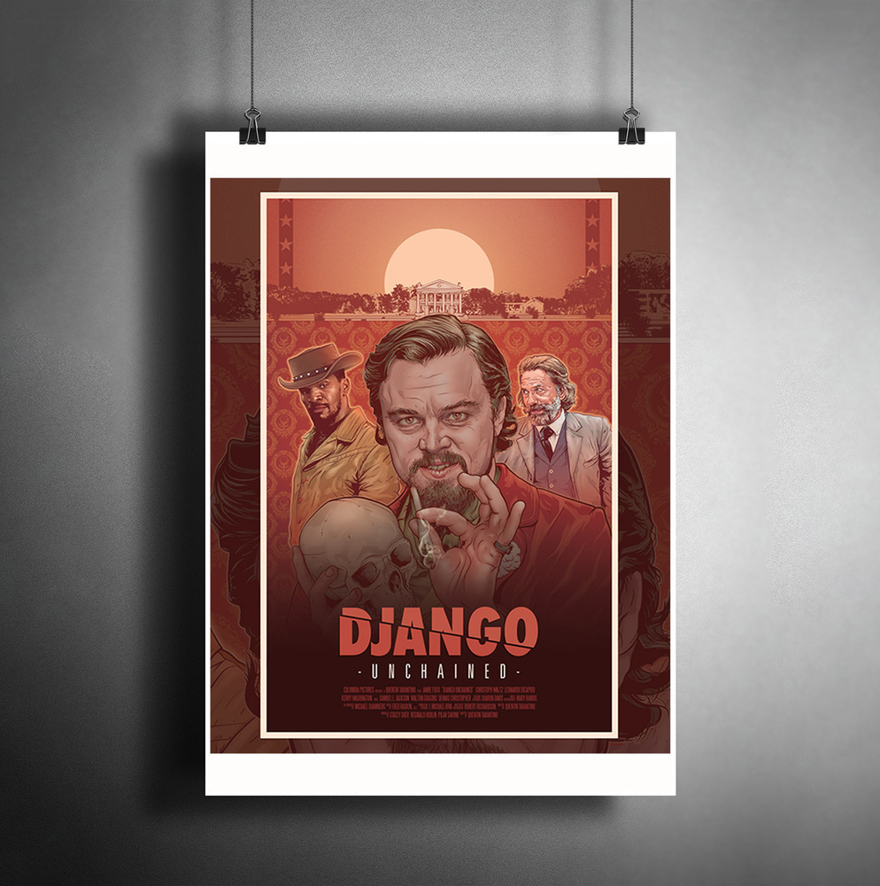 Постер плакат для интерьера "Фильм Квентина Тарантино: Джанго освобождённый. Леонардо ДиКаприо. Django #1