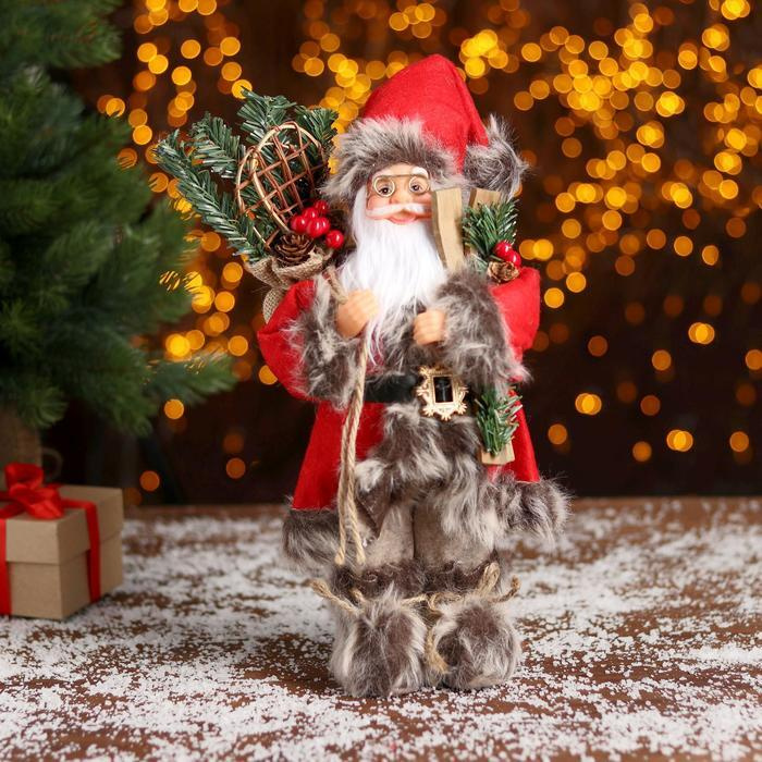 Дед Мороз "В красной шубке с лыжами" 30 см #1