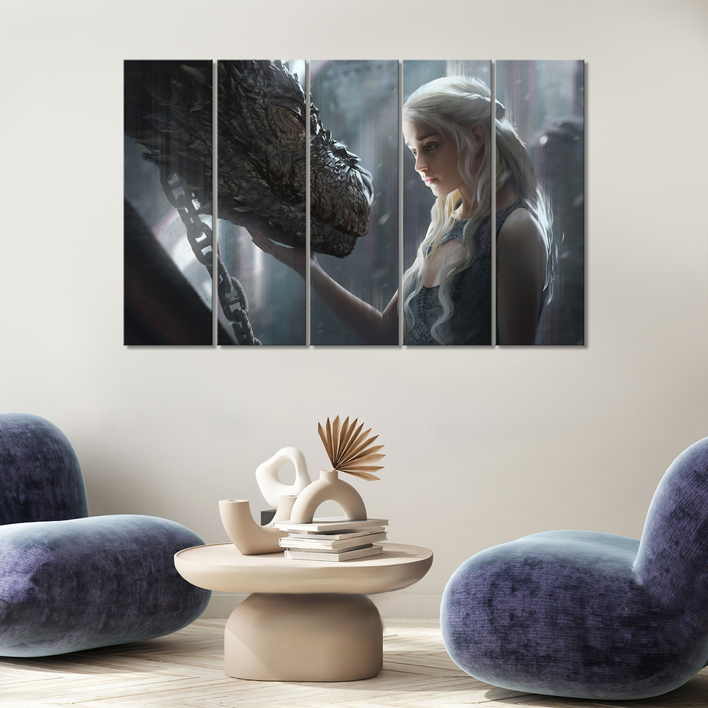Модульная картина для интерьера на стену Дейенерис Таргариен Бурерождённая и дракон Игра Престолов 150х100 #1