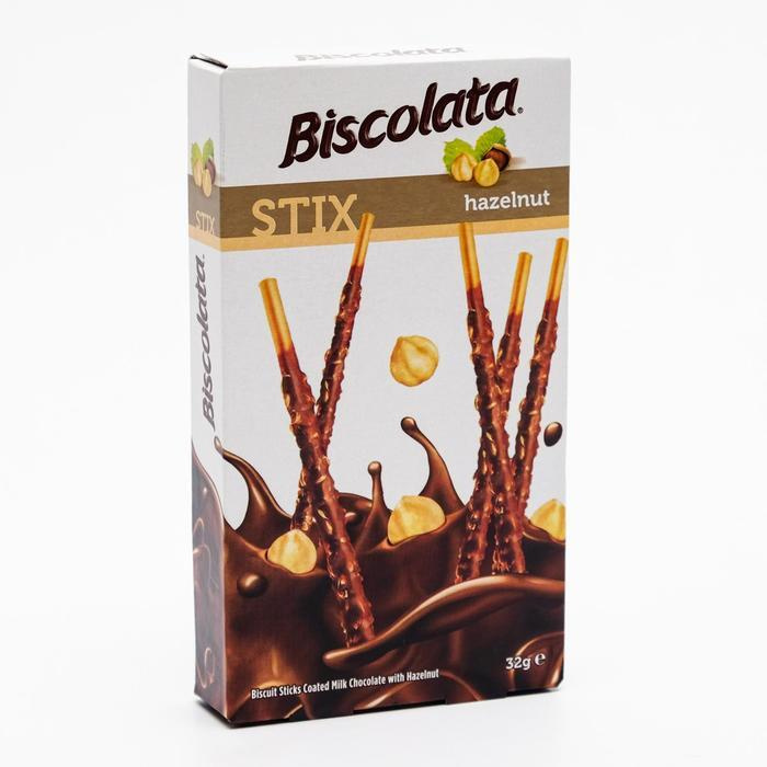 Бисквитные палочки Biscolata Stix Hazelnut в молочном шоколаде с лесным орехом, 32 г  #1