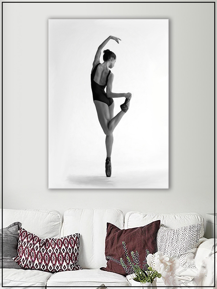 Картина на стену для интерьера "Балерина на белом фоне" на натуральном холсте 38*55 см  #1