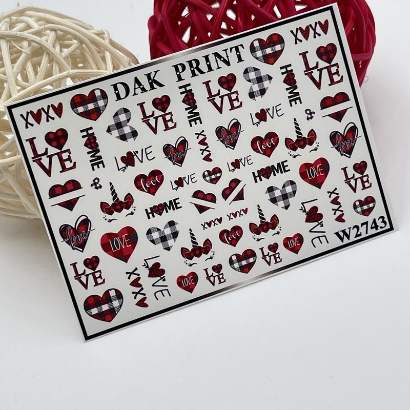 Слайдеры для маникюра (водные наклейки) для дизайна ногтей "Сердце и надписи"  #1