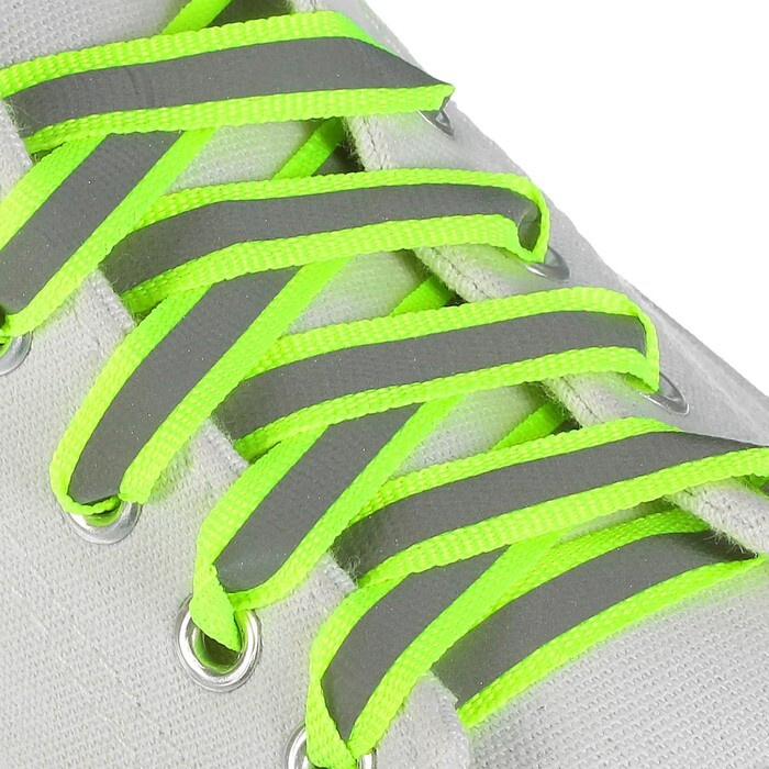 Шнурки для обуви, пара, плоские, со светоотражающей полосой, 10 мм, 70 см, цвет зелёный неоновый  #1