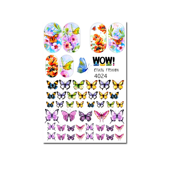 I am WoW Слайдер для ногтей. Цветные бабочки / Цветы / бабочки  #1