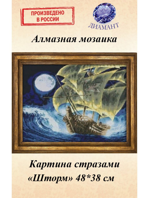 Алмазная мозаика Диамант Набор со стразами 2,7мм на подрамнике, картина "Шторм" 43,7*55 см  #1
