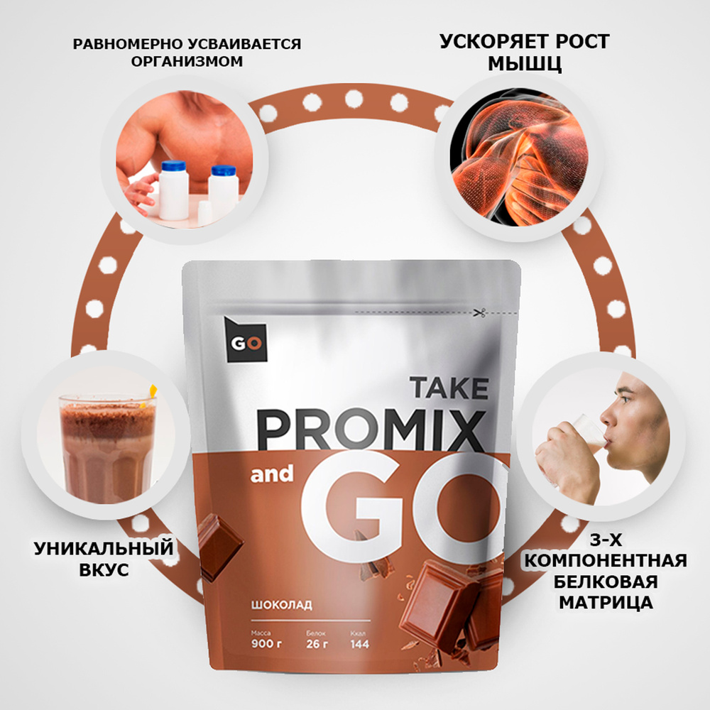 Многокомпонентный протеин, Take and Go Promix, 900 г, Шоколад #1