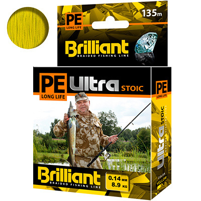 Плетеный шнур AQUA PE Ultra Brilliant Stoic Ultra Yellow 135m 0.14 mm, цвет - ультра-желтый (невыцветающий), #1