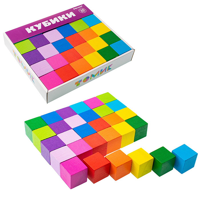 Кубики деревянные для малышей Томик Цветные (30 штук) арт. 1-45  #1