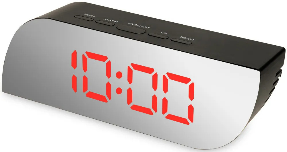 Часы будильник электронные настольные, подсветка, термометр. Цифровой зеркальный красный LED дисплей, #1