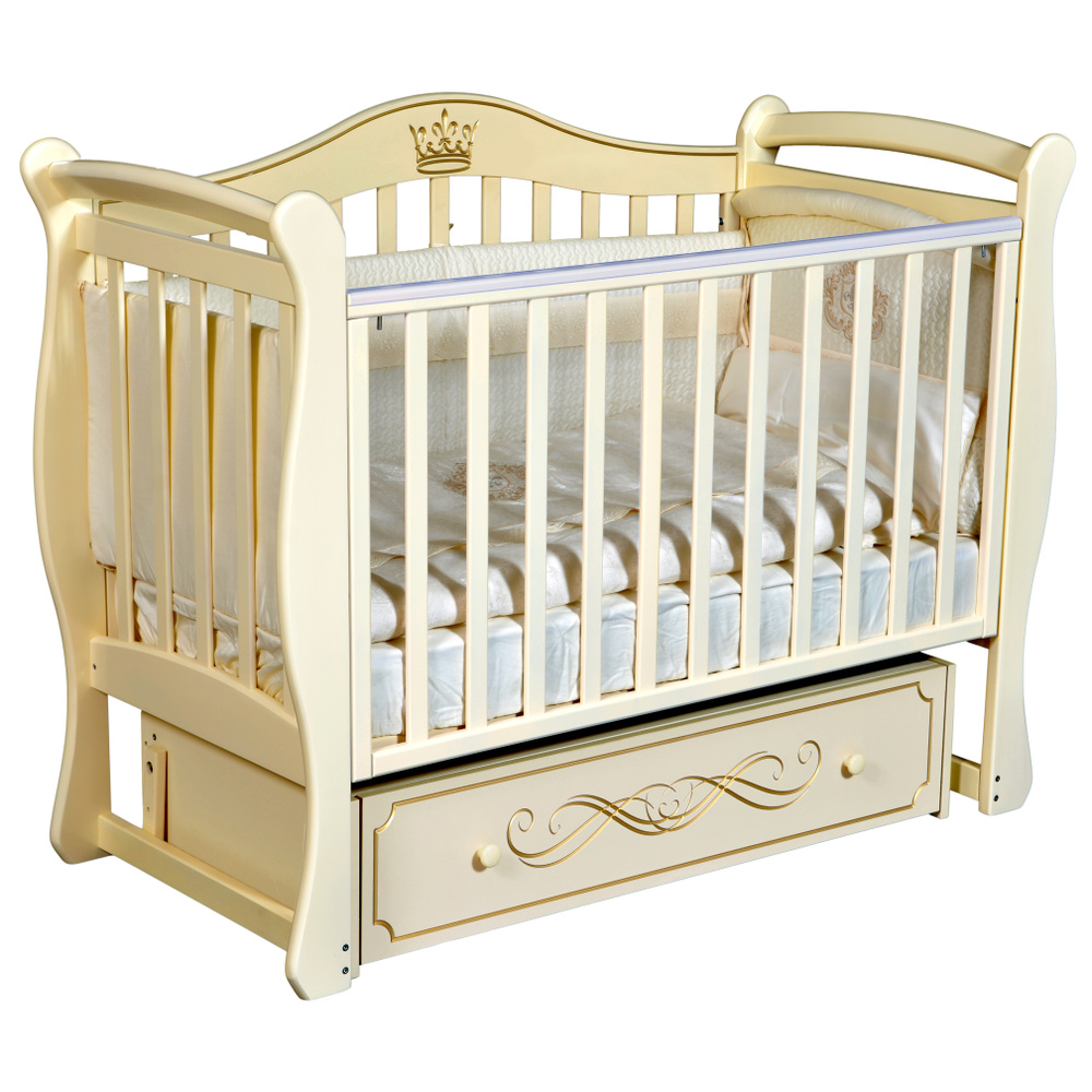 Кровать детская для новорожденных JULIA 11 (Джулия) поперечный и продольный маятник, ящик, съемная стенка,приставная,массив #1