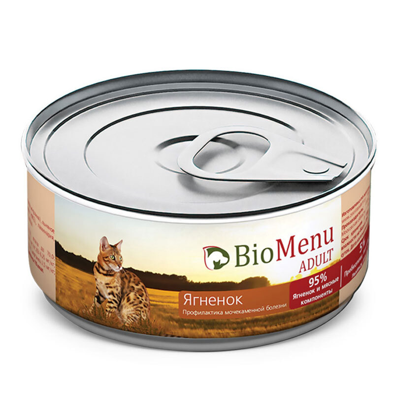 Консервы BioMenu для кошек и котят, мясной паштет с Ягнёнком, 100 гр, ADULT, 95%-МЯСО  #1