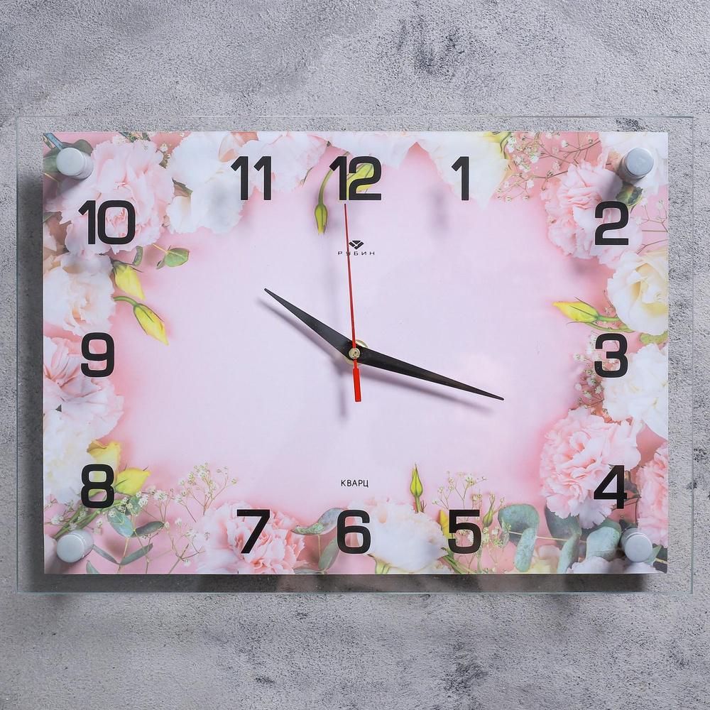 Часы настенные "Розовые цветы" 25*35 см, АА, плавный ход #1