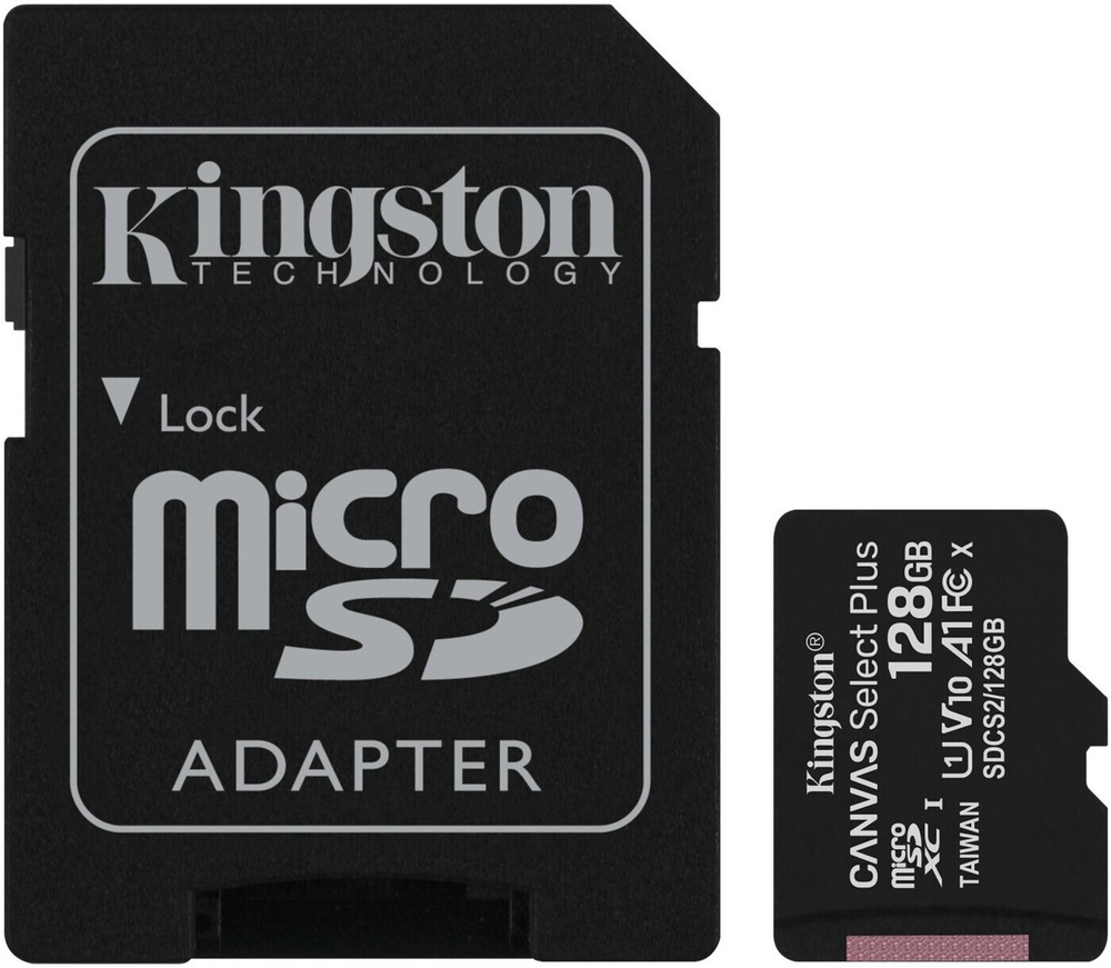 128 Гб Карта памяти Kingston Canvas Select Plus microSDXC + SD адаптер (SDCS2/128GB), UHS-I, U1, class #1