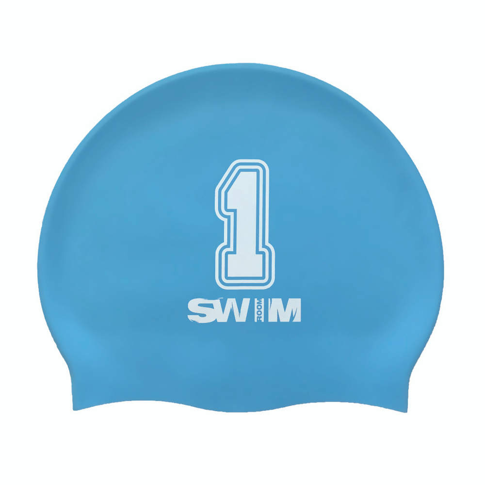 Силиконовая шапочка для плавания SwimRoom "Номер 1" Цвет голубой  #1