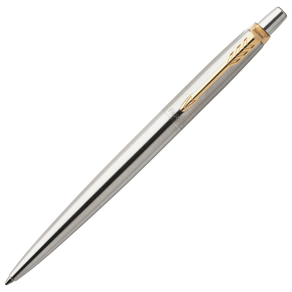 Ручка шариковая Parker Jotter Core Stainless Steel Gt, корпус серебристый, позолоченные детали, синяя #1