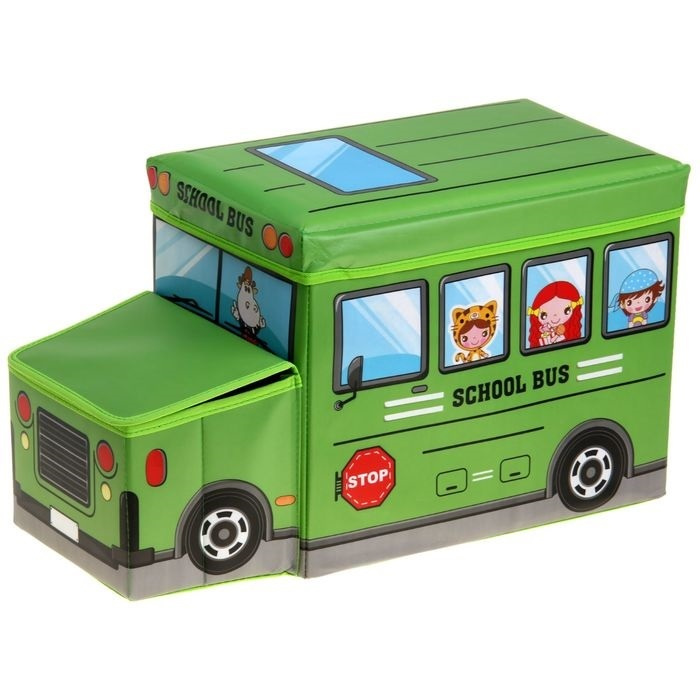 Короб для хранения с крышкой "Школьный автобус", 55х26х32 см, 2 отделения, цвет зелёный  #1