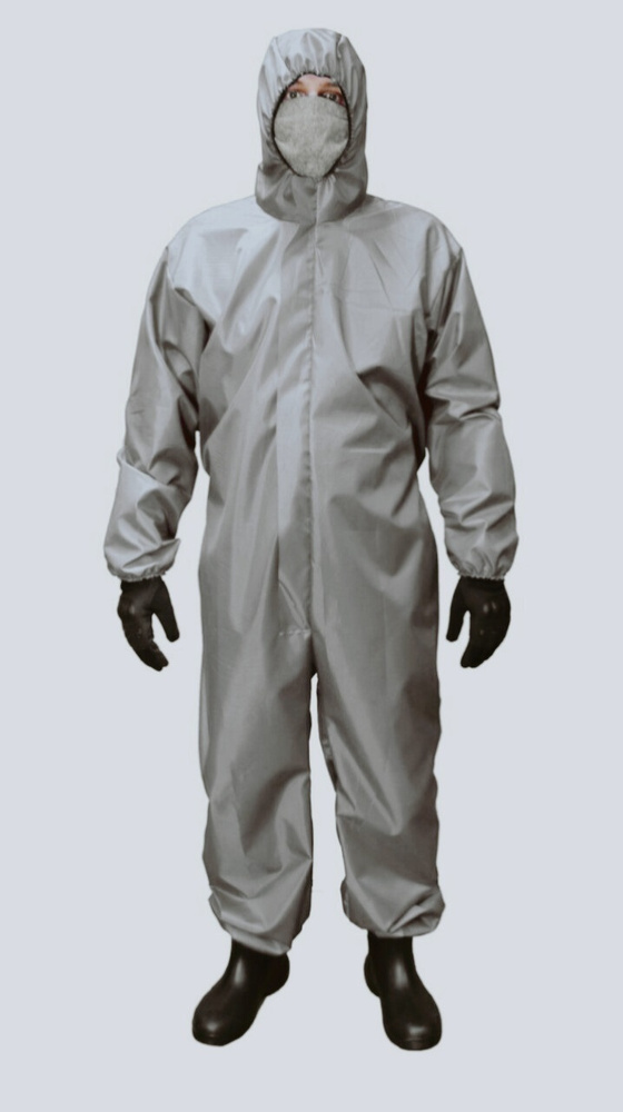 Комбинезон многоразовый р.48/50, серый, с капюшоном малярный спецодежда рабочая защитная от пыли на молнии #1
