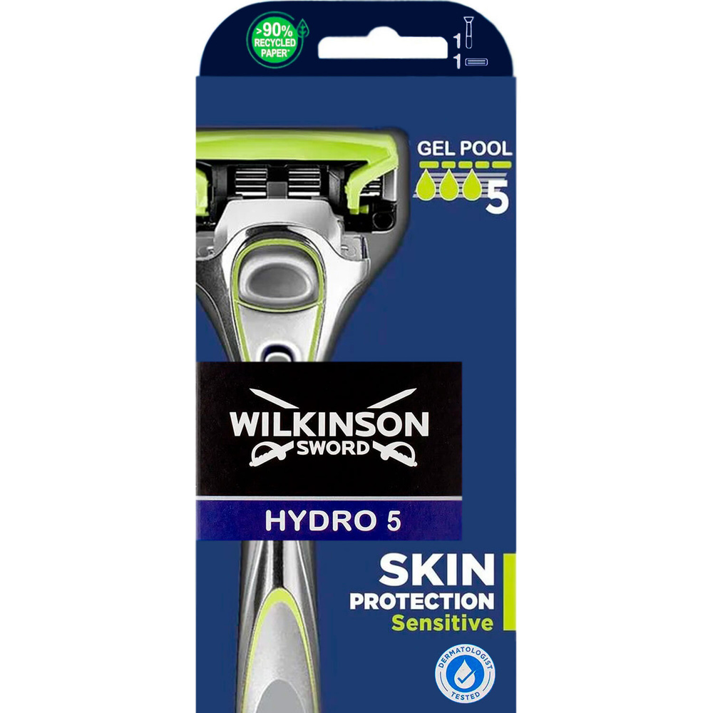 Wilkinson Sword Бритва HYDRO5 Skin Protection Sensitive (1 станок, 1 кассета), 5 лезвий, механизм "флип-триммер", #1