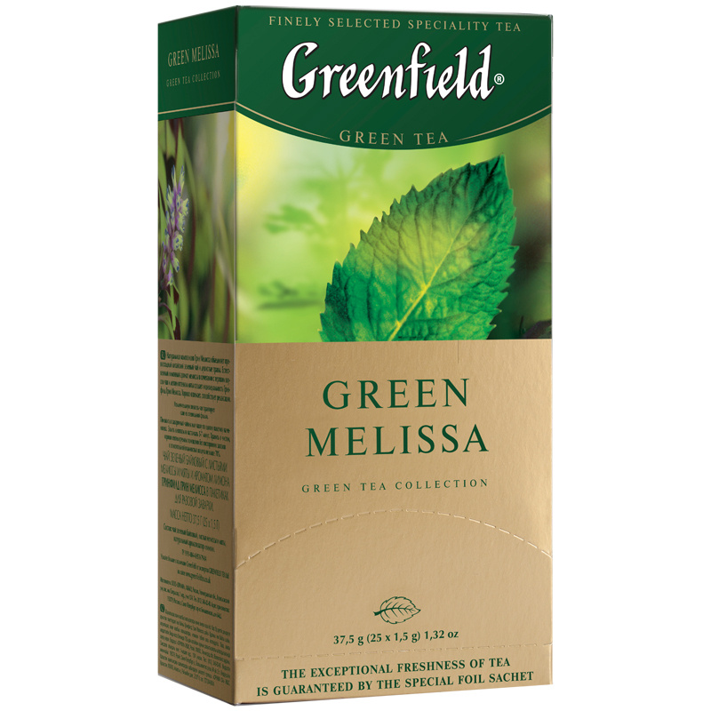 Чай Greenfield "Green Melissa", зеленый с мелиссой, 25 фольгированных пакетиков по 1,5г, 2 штуки  #1