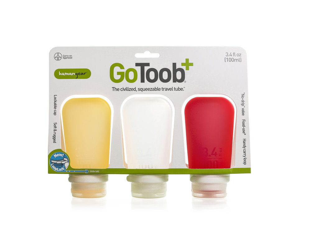 Набор силиконовых бутылочек GoToob+, упак. 3 шт., разм. L (100 мл) - Прозрачный/Красный/Оранжевый  #1