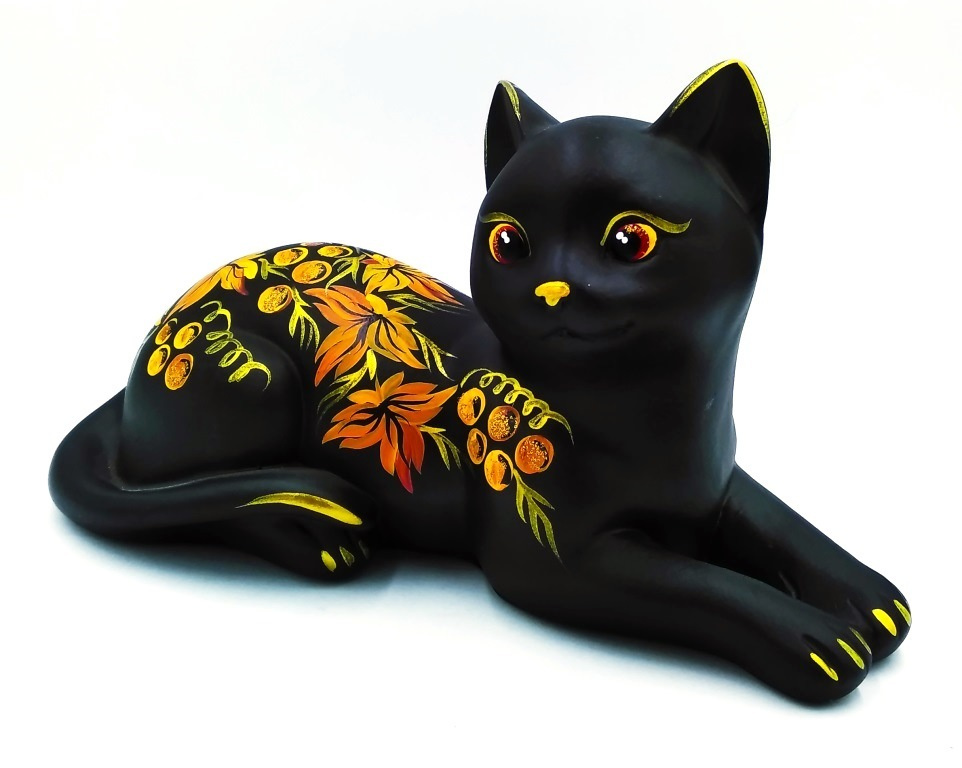 Копилка для денег Кошка Муся лежит черная 14х25см большая детская. Сувенир для интерьера, декора дома. #1